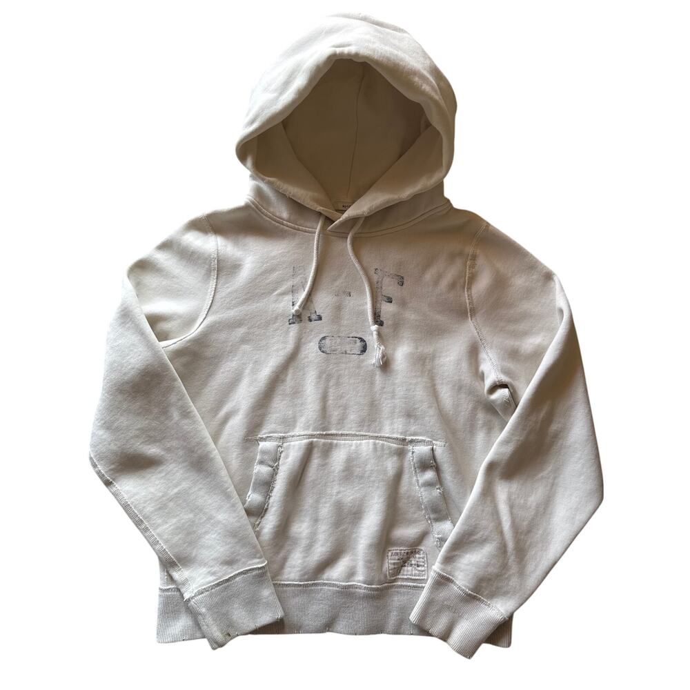 Abercrombie & Fitch Creamy White Faded Logo Raw Hem XL Muscle Heavyweight Hoodie